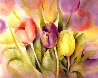 Tulip Painting  Print from Original Watercolor by Connietownsart, Flower Art Print