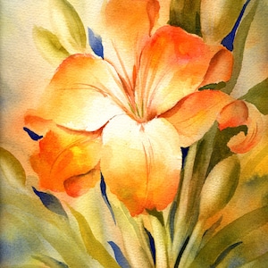 Orange Tiger Lily Painting Print from Original Watercolor Painting by Connietownsart, Floral Watercolor, Watercolor Flowers