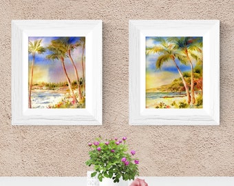 Housewarming Gift, Palm Tree Print, Hawaiian Art, Watercolor Painting, Beach Art