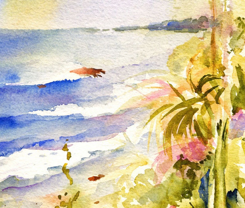 Beach Art Print, Watercolor Beach Art, Palm Tree Print, Beach