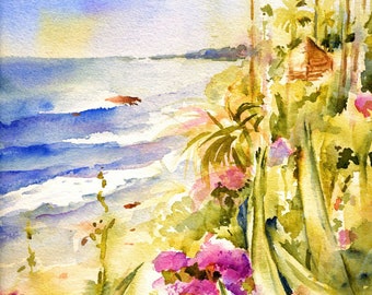 Laguna Beach Watercolor Art Print: California Coastal View