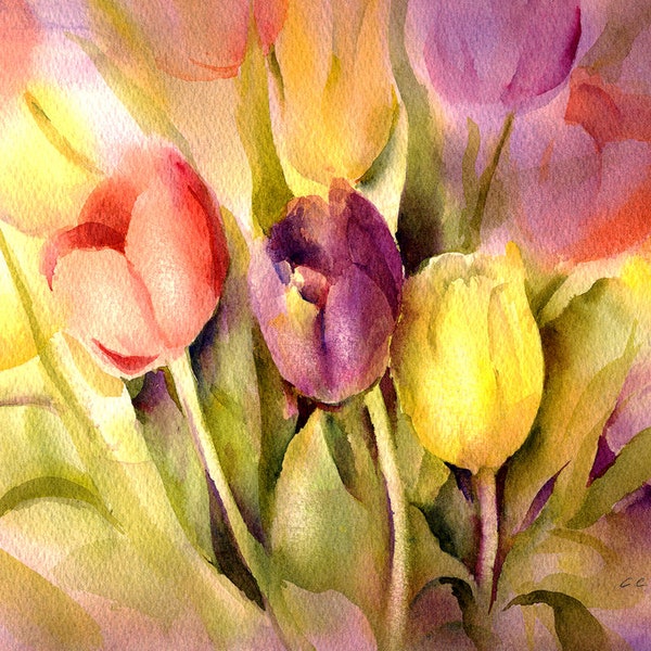 Tulip, Tulip Watercolor, Tulips Painting, Tulip Print from Original Watercolor by Connietownsart, Tulip Art