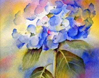 Hydrangea Watercolor Print, Blue Hydrangea Art by ConnieTownsArt, Hydrangea Painting, Floral Art Print