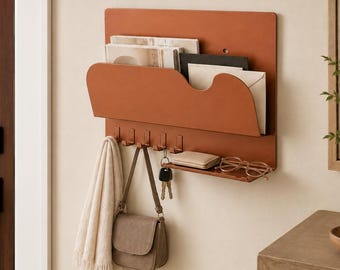 Wall Mounted Entryway Organizer with Mail Holder, Key Hooks and Metal Shelf