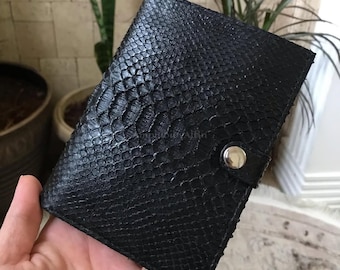 Real Python Leather Wallet, Handmade Luxury Zip Around Wallet, Exotic Leather Long Wallet, Black Leather Organizer for Men