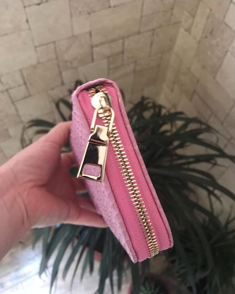 Real Python Leather Wallet, Handmade Luxury Zip Around Wallet, Exotic Leather Long Wallet, Pink Leather Organizer for Men image 3