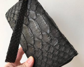 Real Dragon Python Leather Wallet, Handmade Luxury Zip Around Wallet, Exotic Leather Long Wallet, Black Leather Organizer for Men