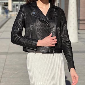 Handmade Real Black Python Leather Jacket | Luxury Exotic Snakeskin Motorcycle Jacket | Men's & Women's Designer Outerwear