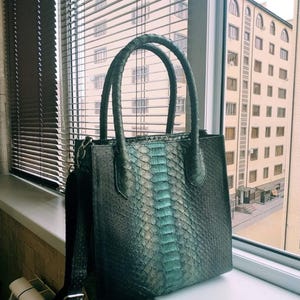 Real Emerald Green Python Leather Top Handle Bag, Handmade Luxury Mini Handbag, Exotic Leather Purse, Elegant Top Handle Gift for Her