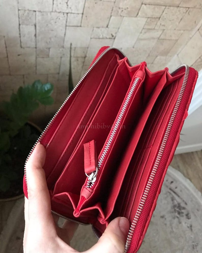 Portefeuille en cuir de python véritable, portefeuille zippé de luxe fait main, portefeuille long en cuir exotique, organiseur en cuir rouge pour homme image 16