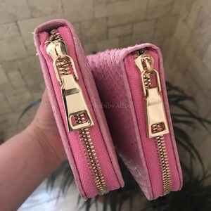 Real Python Leather Wallet, Handmade Luxury Zip Around Wallet, Exotic Leather Long Wallet, Pink Leather Organizer for Men image 2