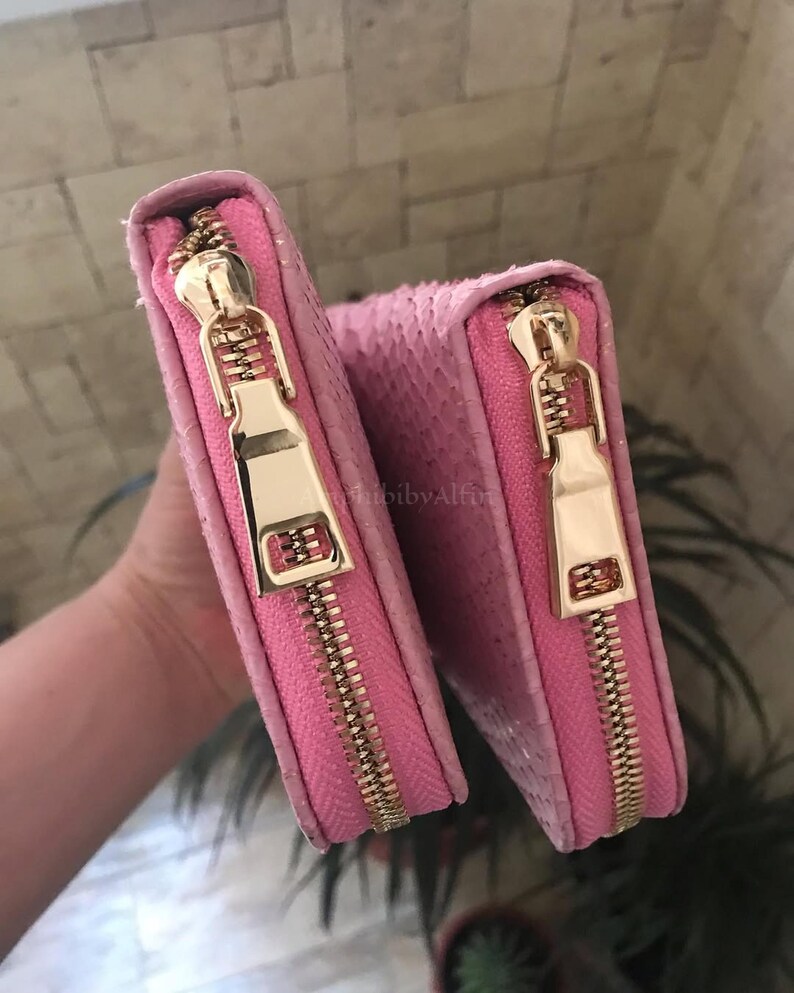 Real Python Leather Wallet, Handmade Luxury Zip Around Wallet, Exotic Leather Long Wallet, Pink Leather Organizer for Men image 2