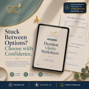 Decision Making Worksheet PDF, Compare Choices Planner, Printable PDF, A4 US Letter, Overthinking Help