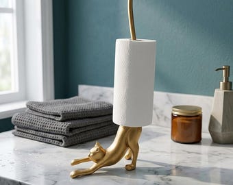 Cat Paper Towel Holder Cast Iron Rustic Countertop Kitchen Bathroom Decor