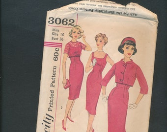 vintage pattern, Simplicity 3062, wiggle dress with shorty jacket, 1959, size 16