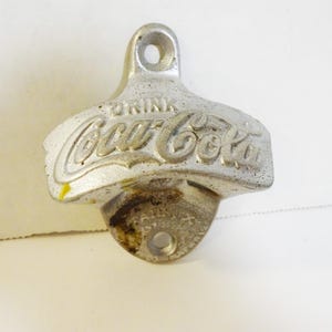stationary bottle opener, Coca Cola, metal wall opener, made in USA
