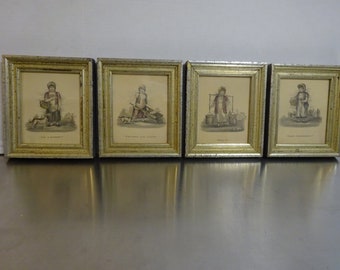 4 little girl prints, old-timey prints, girls in the market, strawberries, milk, potatoes, flowers, Borghese