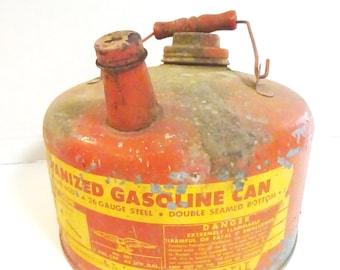 Vintage Eagle Brand Red Gas Can with Wood Handle