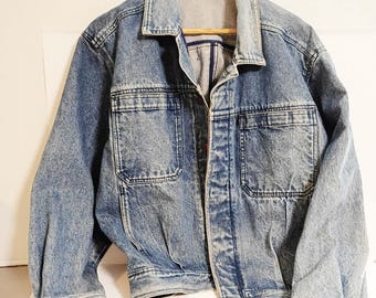 vintage denim jean jacket, barn coat, chore coat ladies SMITH & HAWKEN, size