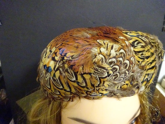 woman's hat, pheasant feather cap, mid-century - image 1