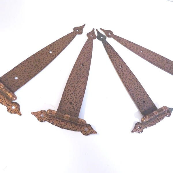 4 Vintage strap Hinges Hammered Copper Finish "Early American"