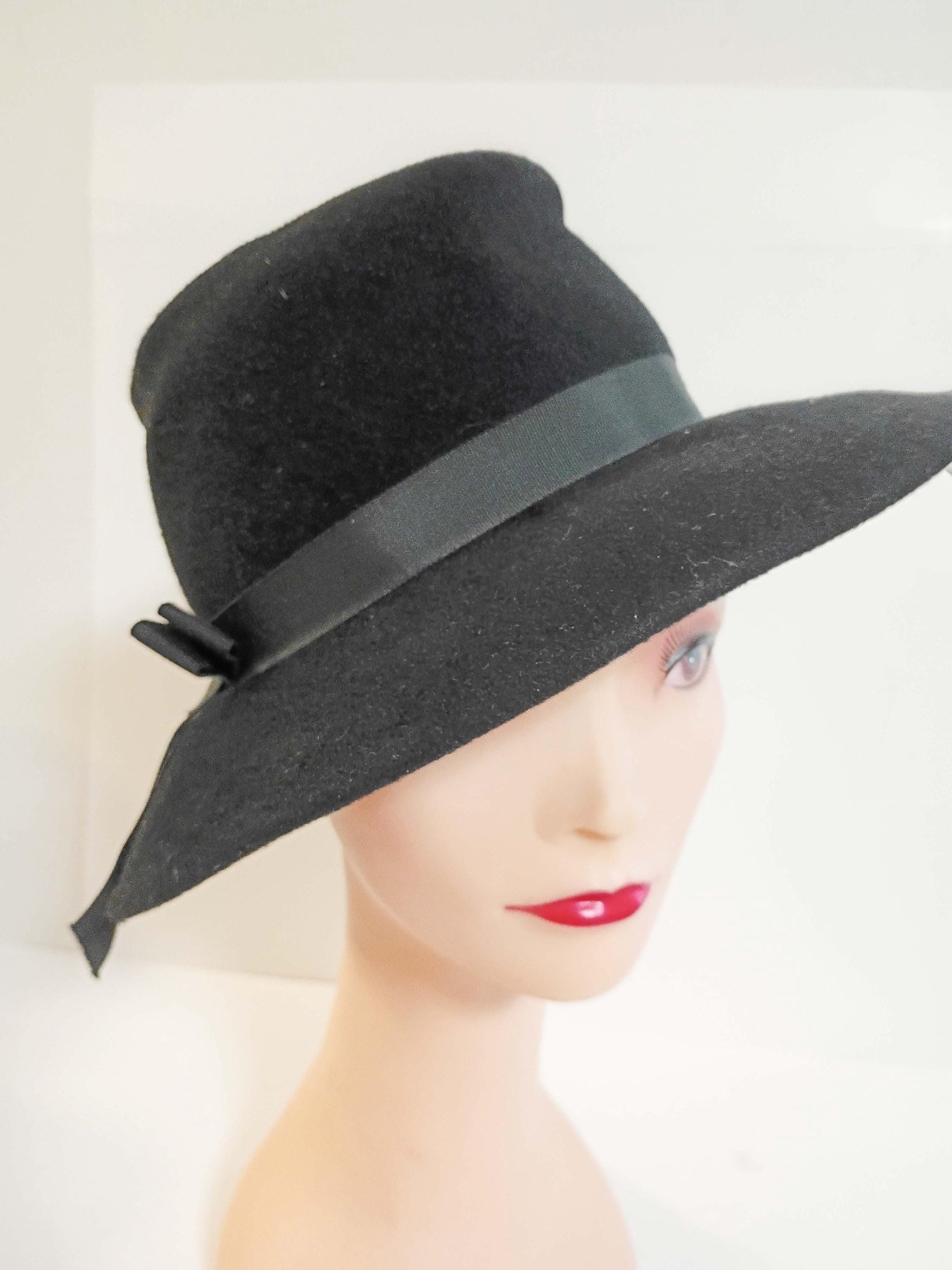 Glenover Fawn Tra-Felt Vintage Black Wool Hat Large 1950s 1960s Glenover Fawn Tra Wool Felt Fedora With Feather Detail - Etsy main image 4
