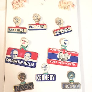 vintage collectible pinbacks, tabs, other pins, political and more
