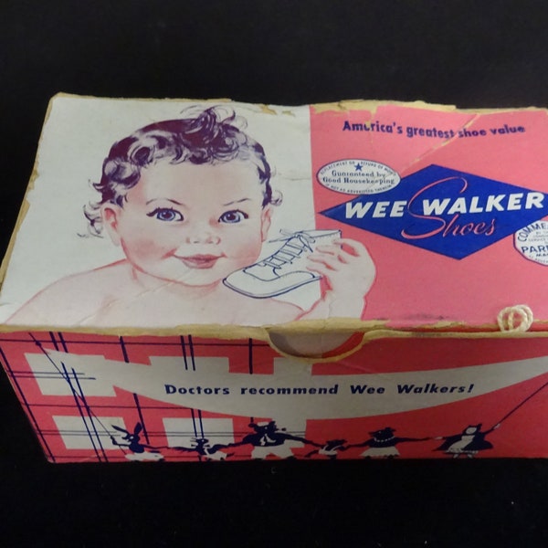 shoes, baby shoes vintage, Wee Walker in box, doll shoes