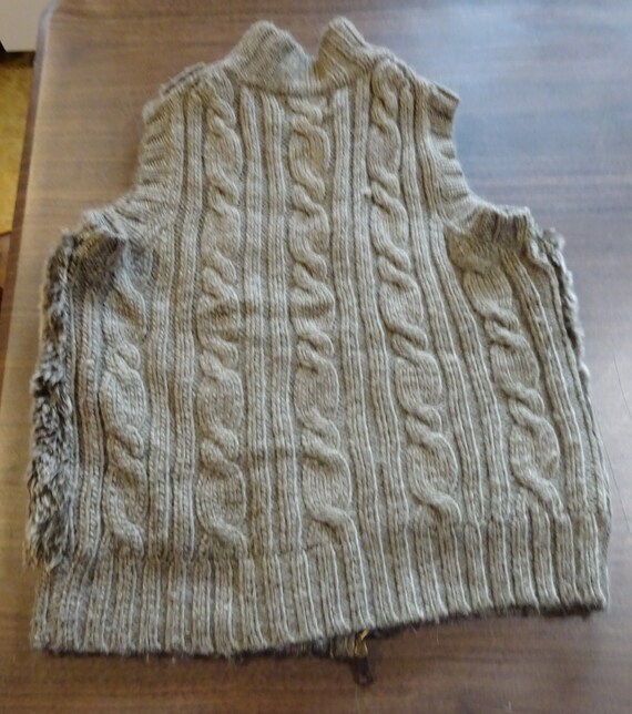 gray woman's chunky cable knit vest with faux fur… - image 5