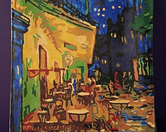 original oil painting , stunning colors, night street scene