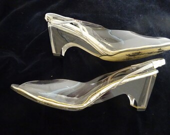 Jack Rogers lucite clear shoes, clear heels, shoes size 8 vintage