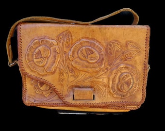 tooled leather purse vintage 1950's,  boho bag