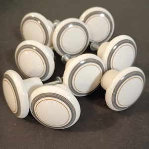 round porcelain pulls or cabinet knobs, green stripe, Amerock, new old stock