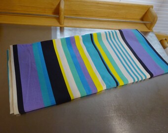 striped fabric, Steintex, Stein-tex, blue, white, purple, yellow, black, turquoise, aqua, 2 yards