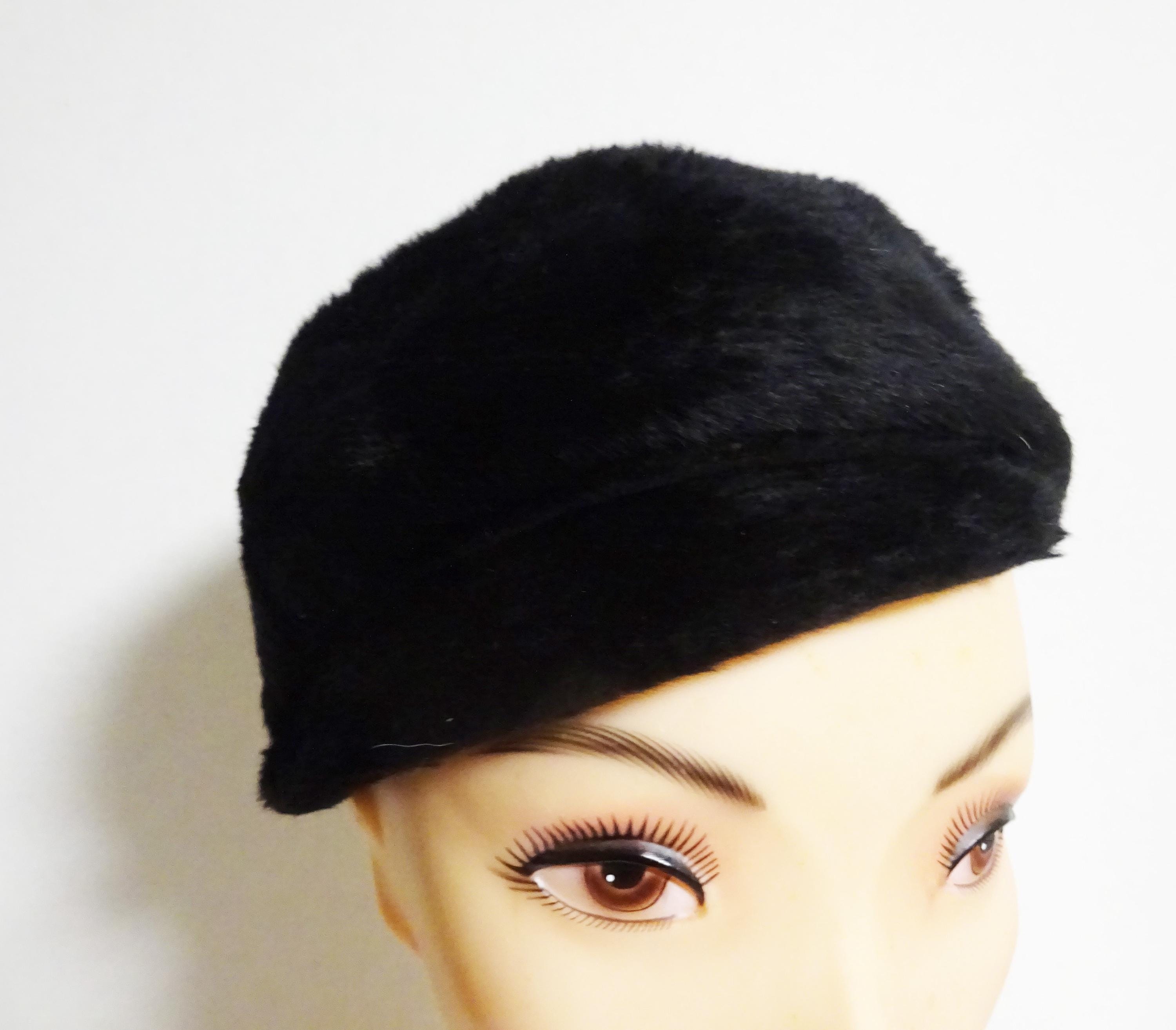 Vintage 50s Faux Fur Shag Wool Mohair Minimalist Sculpted Asymmetric Skull Cap 1950s/1960s Sequin Soutache Off White Faux Fur Bridal  main image 4
