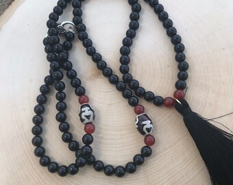 Onyx and Carnelian Tassel Necklace