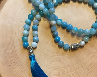 Blue agate tassel necklace