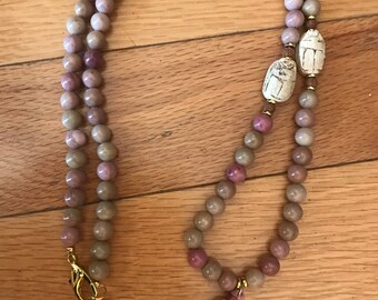 Pink Rhodonite Necklace with Tassel
