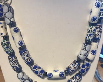 African Krobo bead 2 strand necklace