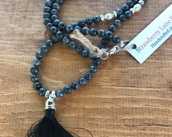 Larvikite bead necklace with tassel