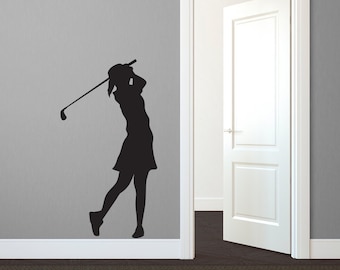 Girl Golfer Swing Silhouette Sports - Wall Decal Custom Vinyl Art Stickers