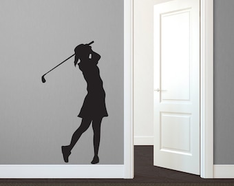 Girl Golfer Swing Silhouette Sports - Wall Decal Custom Vinyl Art Stickers