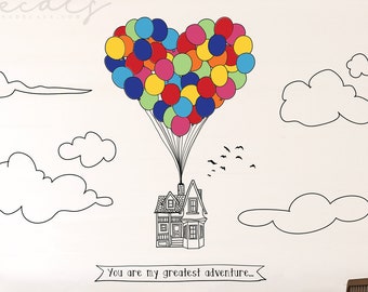 Flying House Wall Decal: Heart Balloon, Kids Room Decor