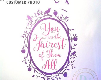 Snow White Mirror Wall Decal – Fairest of All Quote, Custom Colors