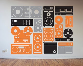 Boombox, Speakers, and Music Equipment Wall Decal, Vinyl Art Stickers