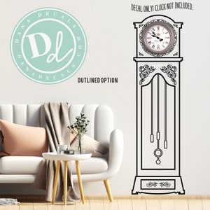 Detailed Antique Grandfather Clock Flat Vinyl Wall Decal Wall Decor Custom Vinyl Art Stickers Outlined or Solid Design, Doodled Design image 1