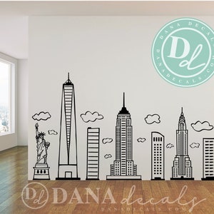 Calcomanía de vinilo de pared con dibujo de la ciudad de Nueva York en gran formato para habitaciones de niños, salas de juegos, guarderías, escuelas, bibliotecas, salas de superhéroes, Nueva York