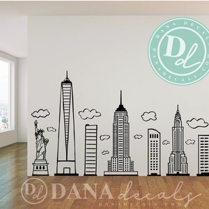 LARGE Doodled New York City Skyline - Wall Art Vinyl Decal for Kid's Rooms, Play rooms, Day Cares, Schools, Libraries Superhero Room, NYC