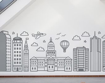Extra Large City Skyline Vinyl Wall Decal - Modern Home Decor