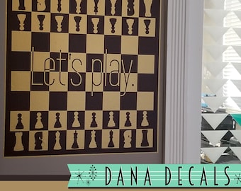 Let's Play. - Chess Game Board - 2 color - Wall Decal Custom Vinyl Art Stickers